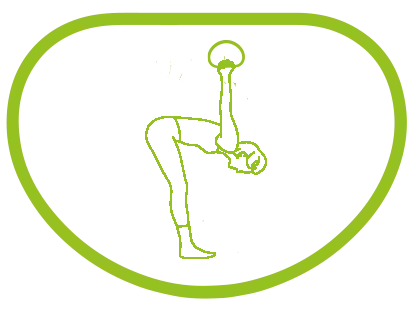 icon female bending with smovey ring above body